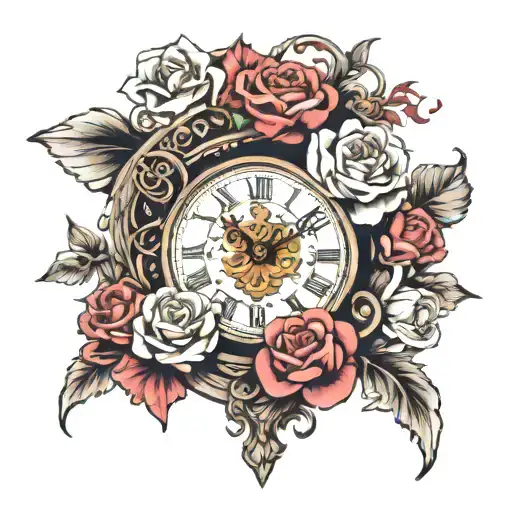 heart, cherub, flowers, clock  tattoo design idea