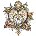 heart, cherub, flowers, clock  tattoo design idea