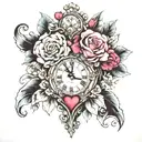 heart, cherub, flowers, clock  tattoo design idea