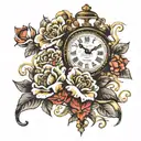 heart, cherub, flowers, clock  tattoo design idea