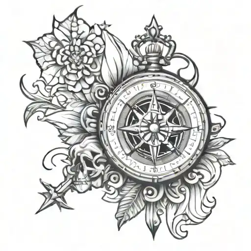 compass and skull tattoo design idea