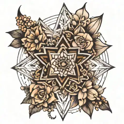 crystal moon star mandela flowers intertwined tattoo design idea