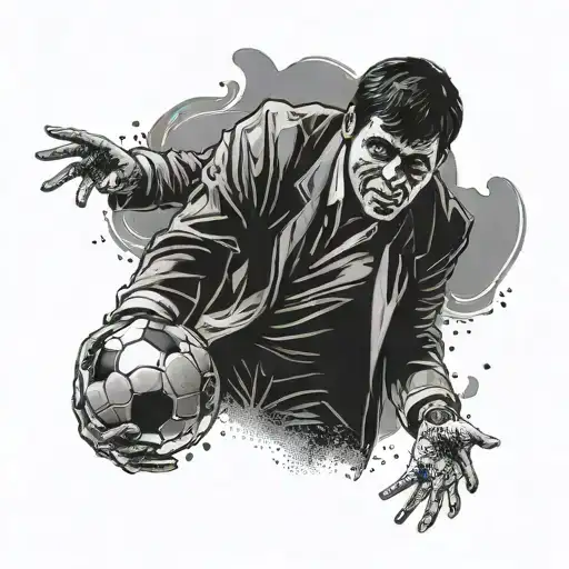 A ghostly figure of Scarface holding a football tattoo design idea