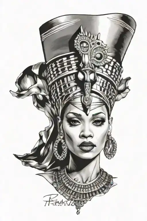 rihanna half face nefertiti tattoo design idea