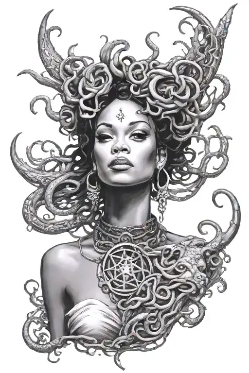 rihanna medusa goddess tattoo design idea