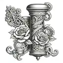 A barber pole intertwined with rose vines tattoo design idea