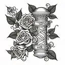 A barber pole intertwined with rose vines tattoo design idea