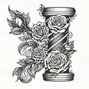 A barber pole intertwined with rose vines tattoo design idea