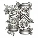A barber pole intertwined with rose vines tattoo design idea