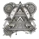 Pyramid made of tribal music symbols with Aztec patterns tattoo design idea