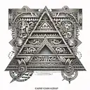 Pyramid made of tribal music symbols with Aztec patterns tattoo design idea