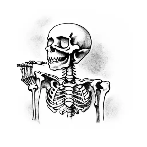 Skeleton Sitting In A Medieval Windowsill Smoking A Cigarette tattoo design idea
