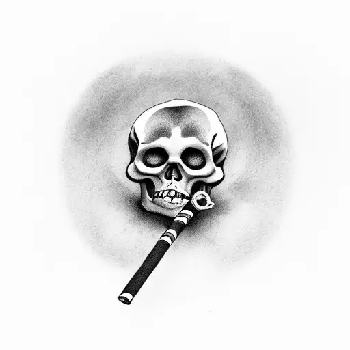 skeleton in a medieval windowsill smoking cigarette tattoo design idea