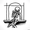 Skeleton Sitting In A Medieval Windowsill Smoking A Cigarette tattoo design idea