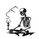 Skeleton Sitting In A Medieval Windowsill Smoking A Cigarette tattoo design idea