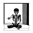 Skeleton Sitting In A Medieval Windowsill Smoking A Cigarette tattoo design idea
