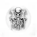 skeleton in a medieval windowsill smoking cigarette tattoo design idea