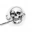 skeleton in a medieval windowsill smoking cigarette tattoo design idea