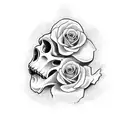 see no evil, hear no evil, speak no evil skulls with roses and a banner tattoo design idea