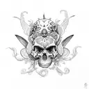  black Butterfly with white skulls tattoo design idea