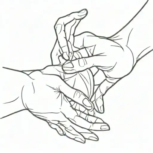 hands of two people depicting a heart, continuous line drawing tattoo design idea