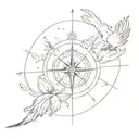 A tattoo with a compass, the creation of adam, a phoenix and any music symbol tattoo design idea