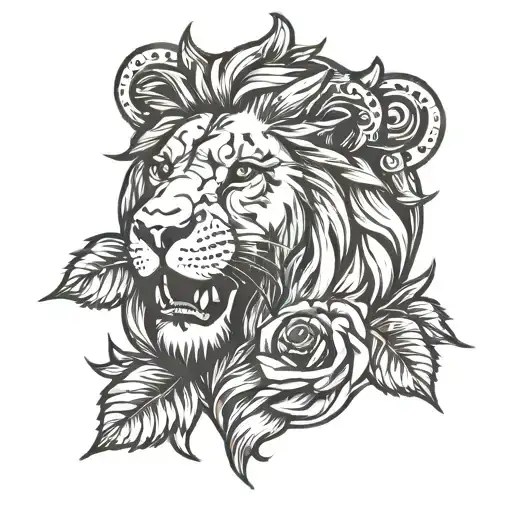 lion head. with just a rose and a Roman bell tattoo design idea