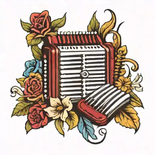 accordion surrounded by spirits tattoo design idea