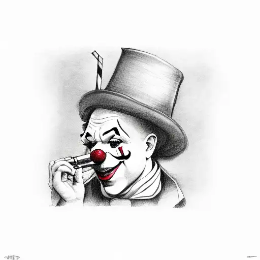 clown smoking cigarrette tattoo design idea