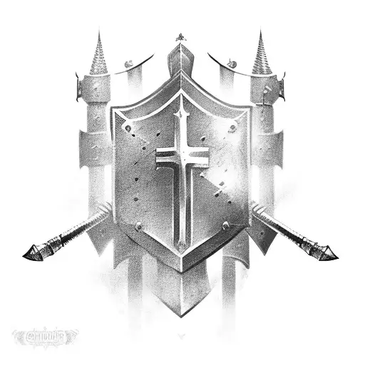 englisj crusador style with cavalry swords and shields tattoo design idea