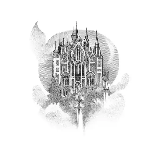 gothic building tattoo design idea