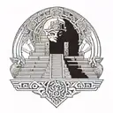 Incorporate Mayan symbols and architecture into a tattoo design representing the Imperio Maya civilization tattoo design idea