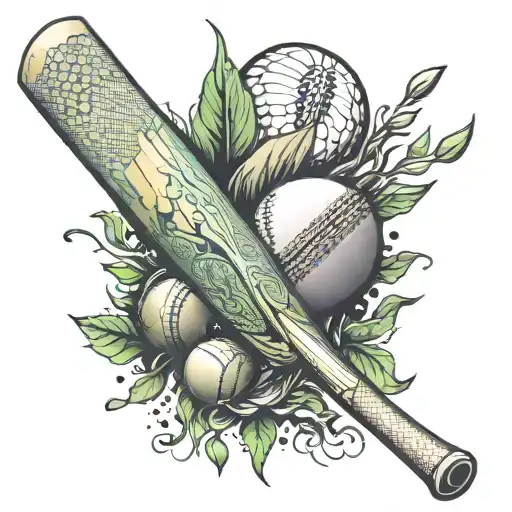 cricket bat and ball tattoo design idea