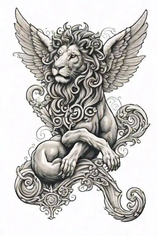 cross clouds lion lamb angel tattoo design idea