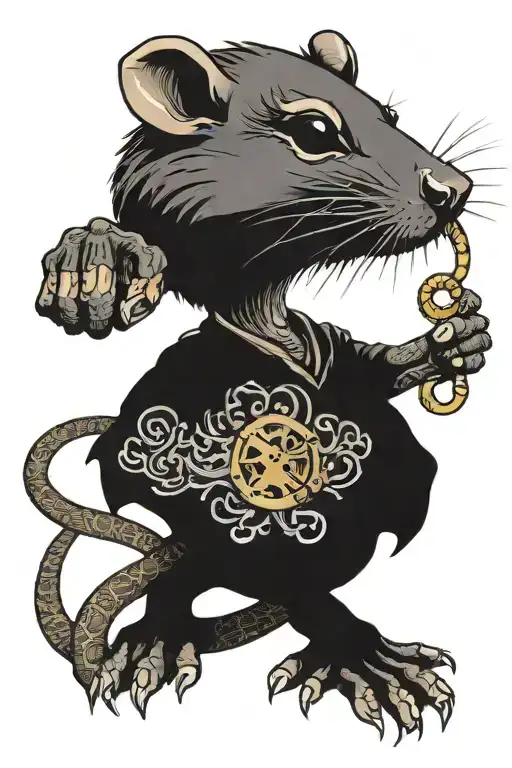 Rat holding brass knuckles tattoo design idea