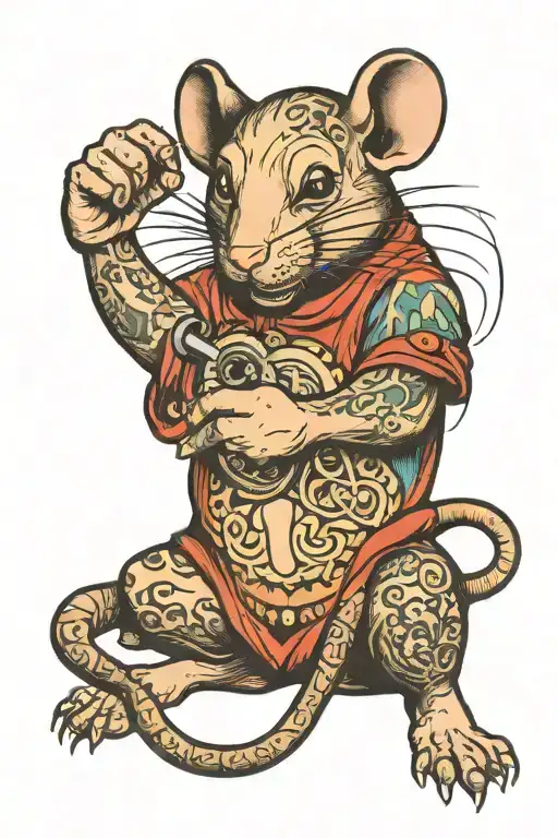Rat holding brass knuckles tattoo design idea