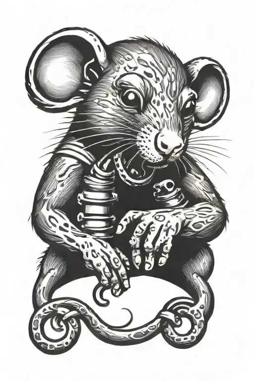 Rat holding brass knuckles tattoo design idea