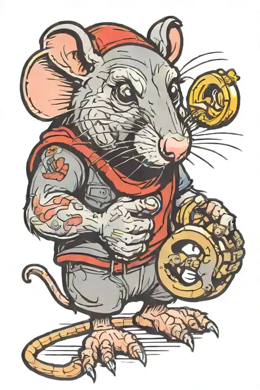 Rat holding brass knuckles tattoo design idea