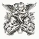 hands holding three baby angels  tattoo design idea