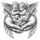 hands holding three baby angels  tattoo design idea
