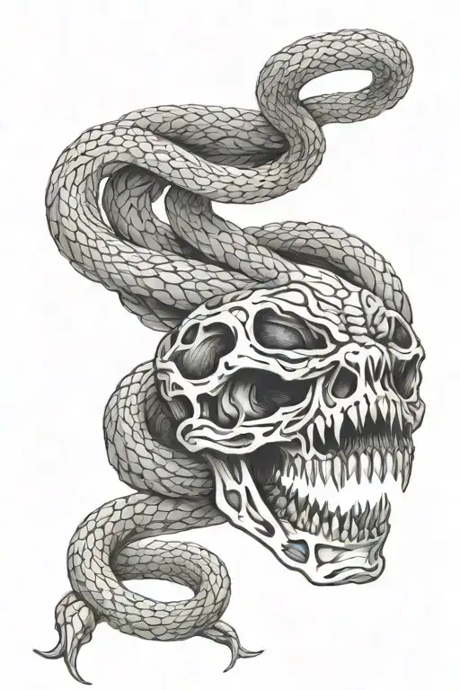 skeleton of snake with open mouth  tattoo design idea