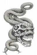 skeleton of snake with open mouth  tattoo design idea