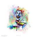 jester playing on violin tattoo design idea