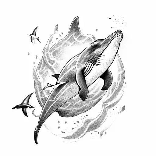 calf tattoo, surfer dolphin, turtle, shark tattoo design idea