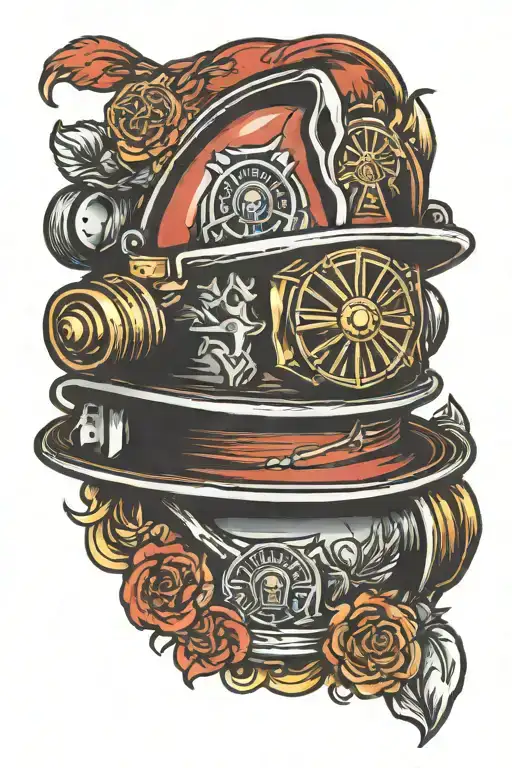 firefighter helmet resting tattoo design idea
