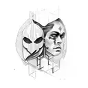 knight with a tear rolling down and two faces tattoo design idea