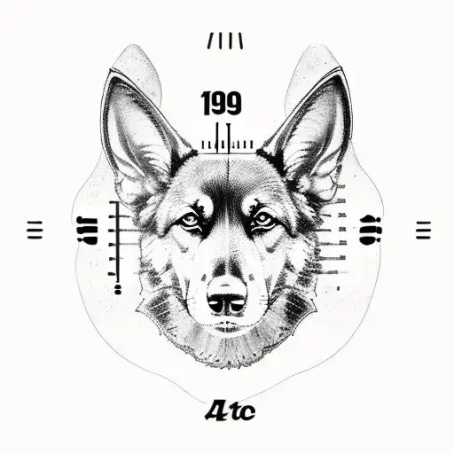 A minimalist tattoo of a flour scale with Nike's logo as the weighing plate, and a German shepherd silhouette on top tattoo design idea