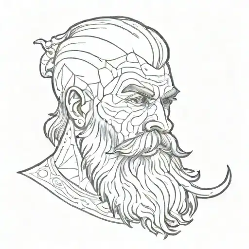 the bearded head face is divided into two parts one part is god the other is the devil tattoo design idea