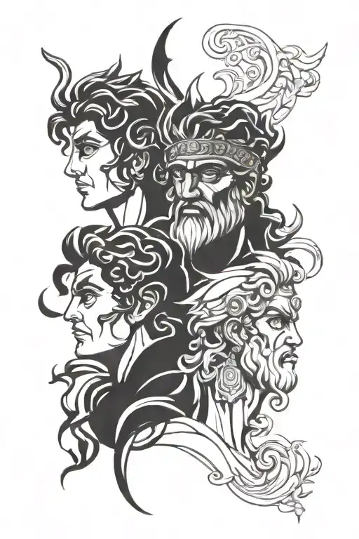 greek gods faces overlapping to make tattoo design idea