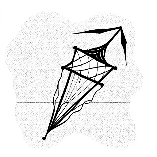 tattoo: a flying kite tied to an anchor, the kite high above the anchor and the curly line is tied between them tattoo design idea